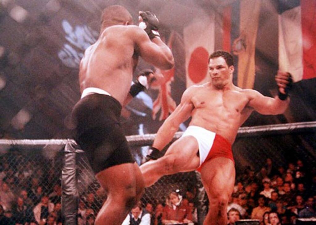 Mark Kerr delivering a ground and pound strike in Pride FC Mark Kerr delivering a ground and pound strike in Pride FC