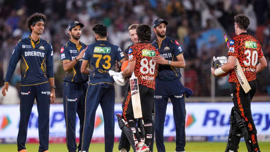 Prasidh Krishna celebrating a wicket during GT vs SRH 2025 IPL Prasidh Krishna celebrating a wicket during GT vs SRH 2025 IPL